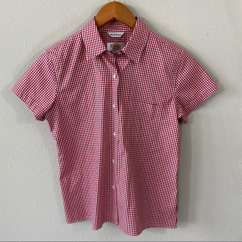 Talbots red gingham camp shirt
